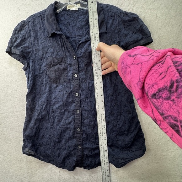 Edme & Esyllte Top Size 12 Anthropologie 100% Cotton Blouse Eyelet Boho BLUE - Picture 3 of 9